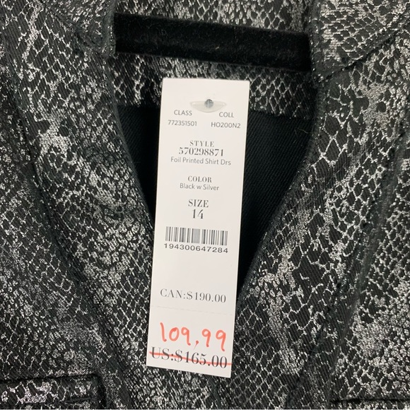 White House Black Market Snake Animal Metallic Silver Foil Shirt Dress 14 - Picture 3 of 15